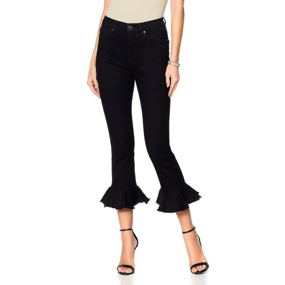 DG2 by Diane Gilman Women's Ruffle Hem Cropped Jeans - Picture 1 of 9
